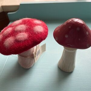 Set of  Two Mushrooms, One Felted & One Ceramic